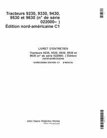 John Deere 9230, 9330, 9430, 9530, 9630 tracteur manuel d'utilisation pdf FR - John Deere manuels - JD-OMRE325894