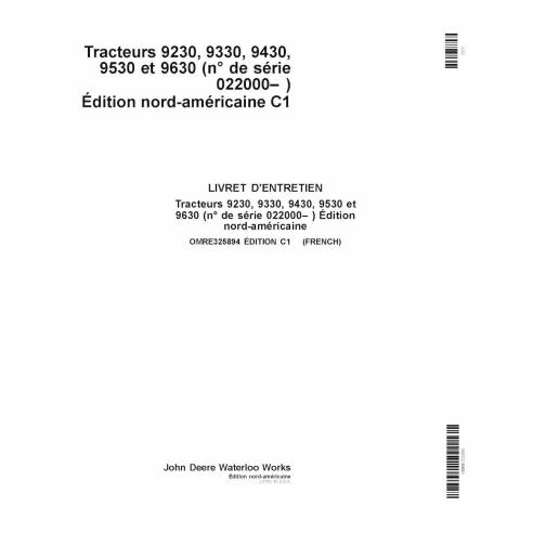 Manual do operador John Deere 9230, 9330, 9430, 9530, 9630 trator pdf FR - John Deere manuais - JD-OMRE325894