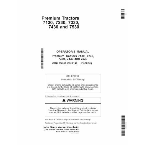 JD-OMAL206902 Manual del operador del tractor John Deere 7130, 7230, 7330, 7430, 7530 (OMAL206902)