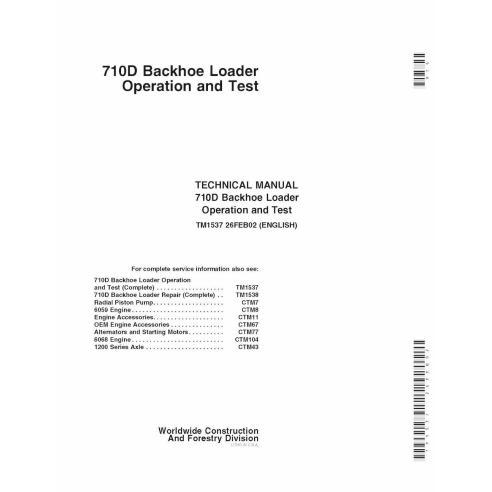 TM1537 Manual técnico de operación y prueba de la retroexcavadora John Deere 710D (TM1537)