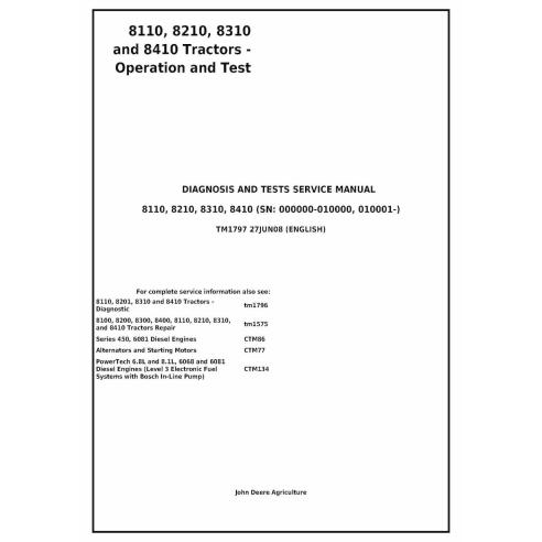 TM1797 John Deere 8110, 8210, 8310, 8410 tractor diagnosis and tests manual (TM1797)