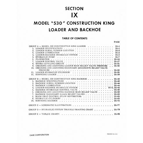 Manual de serviço em PDF do Case 530 King loader - Caso manuais - CASE-9-70011L