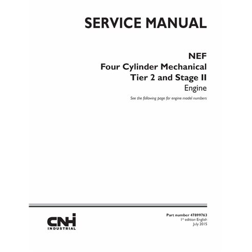 Manual de servicio pdf del motor Case NEF de cuatro cilindros mecánicos Tier 2 y Stage II - Caso manuales - CASE-47899763