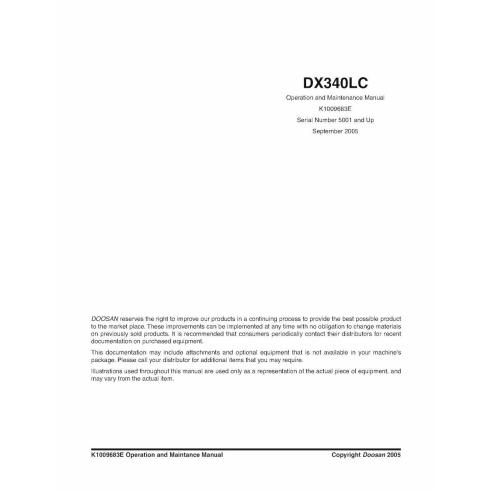 Manual de operação e manutenção da escavadeira Doosan DX340LC pdf - Doosan manuais - DOOSAN-K1009683E