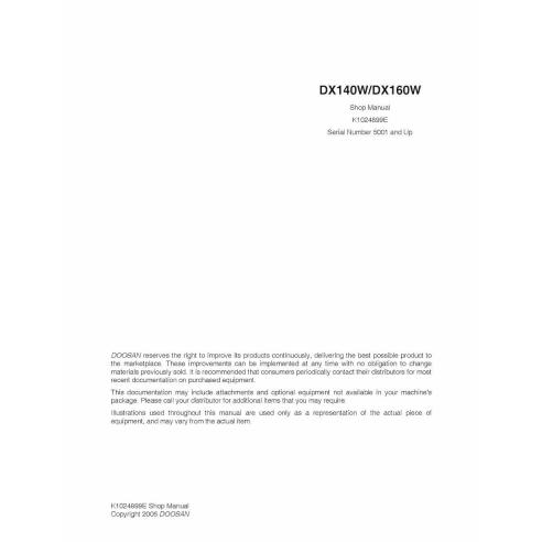 Manual de loja pdf da escavadeira Doosan DX140W, DX160W - Doosan manuais - DOOSAN-K1024899E