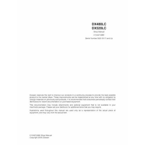 Manual de loja pdf da escavadeira Doosan DX480LC, DX520LC - Doosan manuais - DOOSAN-K1008703BE