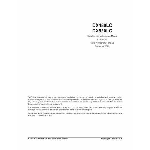 Doosan DX480LC, DX520LC excavatrice pdf manuel d'utilisation et d'entretien - Doosan manuels - DOOSAN-K1008702E