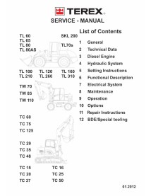 Terex TL60-310 loaders, TW70-110, TC15-125 excavators pdf shop manual  - Terex manuals