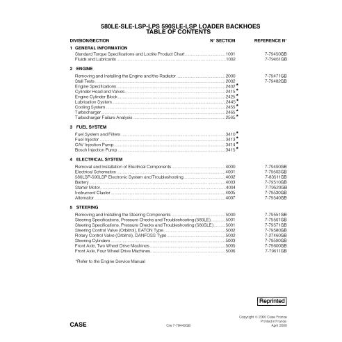 Case 580LE, SLE, LSP, 590SLE, LSP backhoe loader pdf service manual  - Case manuals - CASE-7-79443GB-EN