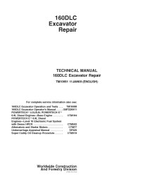 TM10091 Manuel technique de réparation de la pelle hydraulique John Deere 160DLC (TM10091)
