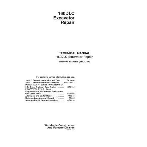 John Deere 160DLC pelle manuel technique de réparation pdf - John Deere manuels - JD-TM10091-EN