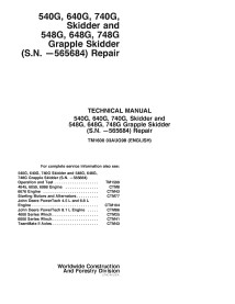 John Deere 540G, 640G, 740G, 548G, 648G, 748G manual técnico de reparación del pdf del cargador deslizante - John Deere manua...