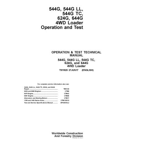 John Deere 544G, 544G LL, 544G TC, 624G e 644G carregadeira pdf operação e teste manual técnico - John Deere manuais - JD-TM1...