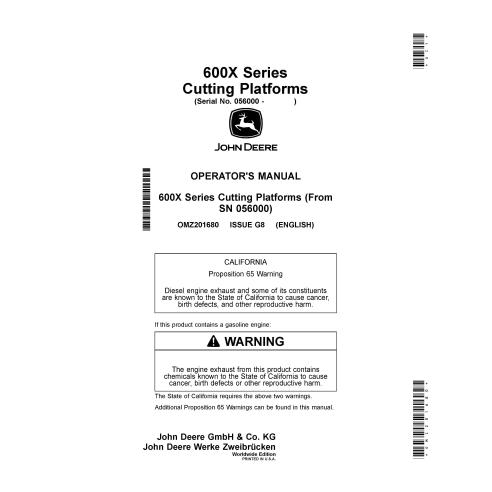 John Deere 600R Series edición G8 plataforma de corte pdf manual del operador - John Deere manuales - JD-OMZ201680-EN