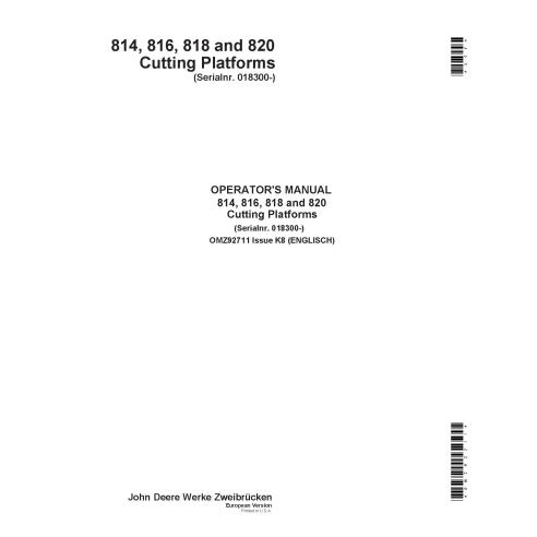 John Deere 814, 816, 818 et 820 Issue K8 plate-forme de coupe pdf manuel de l'opérateur - John Deere manuels - JD-OMZ92711-EN