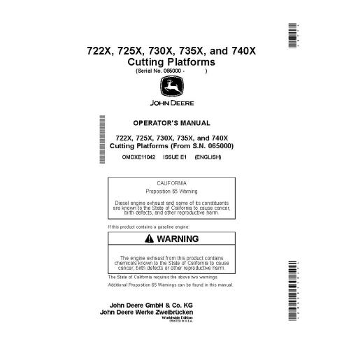 Manual do operador da plataforma de corte John Deere 722X, 725X, 730X, 735X e 740X pdf - John Deere manuais - JD-OMDXE11042-EN