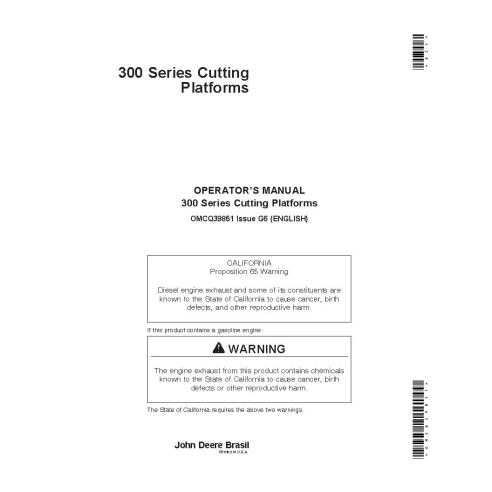 Manual do operador da plataforma de corte John Deere Série 300 pdf - John Deere manuais - JD-OMCQ39851-EN
