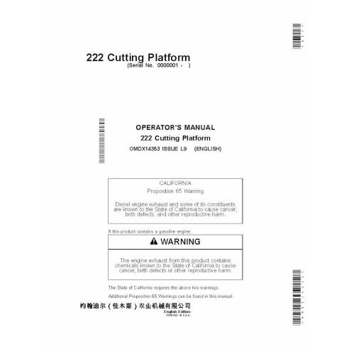 John Deere 222 cutting platform pdf operator's manual  - John Deere manuals - JD-OMDX14353-EN