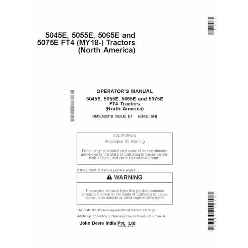 John Deere 5045E, 5055E, 5065E y 5075E FT4 (MY18-) manual del operador del tractor pdf - John Deere manuales - JD-OMSJ42016-EN