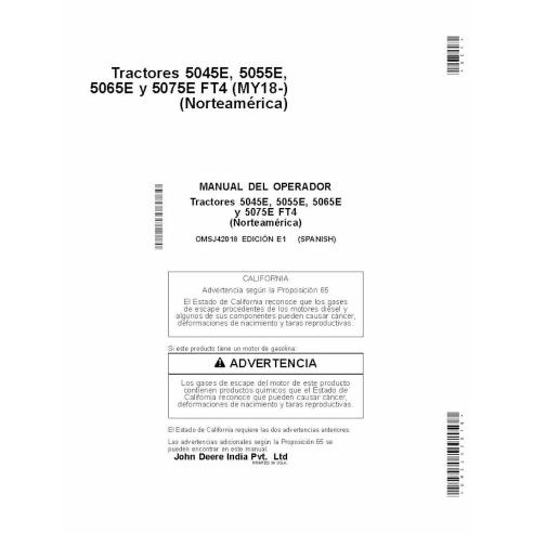 John Deere 5045E, 5055E, 5065E and 5075E FT4 (MY18-) tractor pdf operator's manual ES - John Deere manuals - JD-OMSJ42018-ES