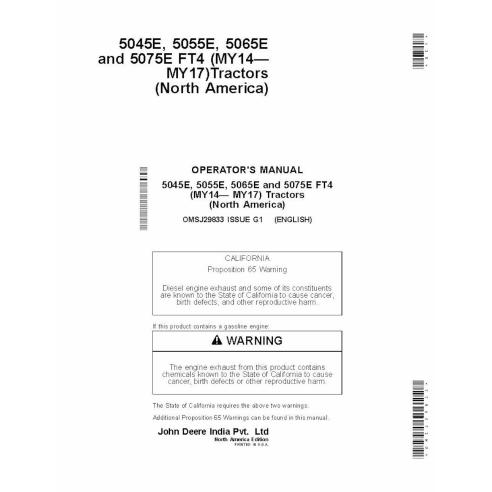 John Deere 5045E, 5055E, 5065E y 5075E FT4 (MY14-MY17) manual del operador del tractor pdf - John Deere manuales - JD-OMSJ298...