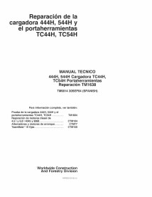 Manual técnico de reparo em PDF do carregador John Deere 444H, 544H, TC44H, TC54H JD-9014-ES ES