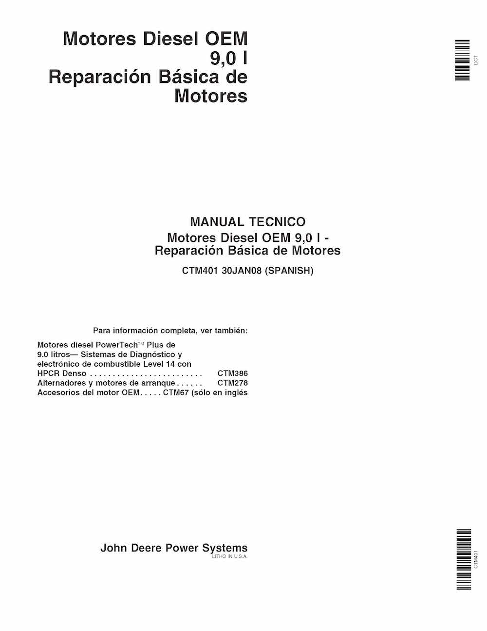 John Deere PowerTech 9.0L OEM diesel engine pdf technical manual ES