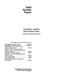 TM10289 John Deere 848H skid loader pdf manuel technique de réparation.