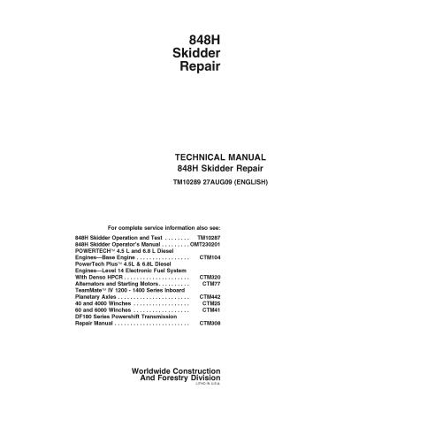 TM10289 John Deere 848H skid loader repair technical manual (TM10289)