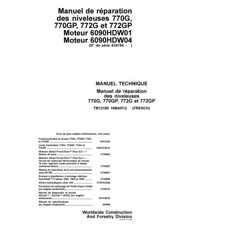 John Deere 770G, 770GP, 772G, 772GP motoniveladora pdf manual técnico de reparación FR - John Deere manuales - JD-TMTM12165-FR