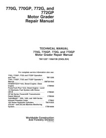 TM11207 John Deere 770G, 770GP, 772G, 772GP grader repair technical manual (TM11207)