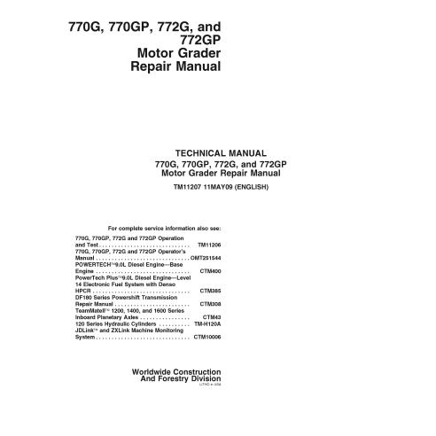 TM11207 John Deere 770G, 770GP, 772G, 772GP grader repair technical manual (TM11207)