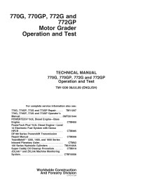 TM11206 Niveladora John Deere 770G, 770GP, 772G, 772GP manual técnico de operação e teste em pdf