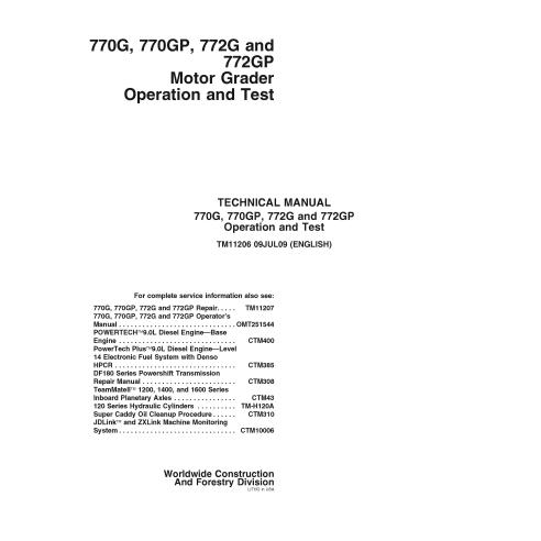 John Deere 770G, 770GP, 772G, 772GP grader pdf operation & test technical manual  - John Deere manuals - JD-TM11206