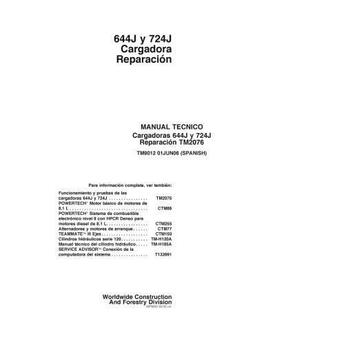 John Deere 644J, 724J cargador pdf manual técnico de reparación ES - John Deere manuales - JD-TM9012-ES