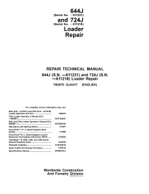 TM2076 John Deere 644J, 724J loader repair technical manual (TM2076)