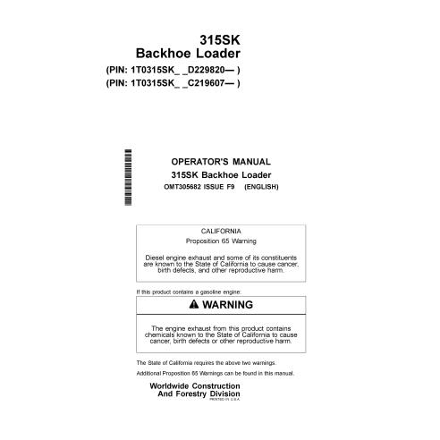 Manual do operador da retroescavadeira John Deere 315SK pdf - John Deere manuais - JD-OMT305682