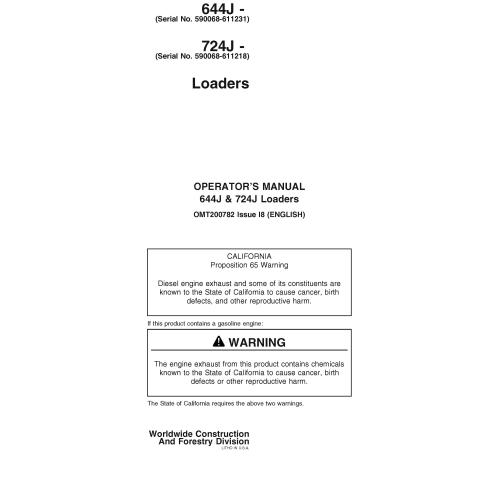 John Deere 644J, 724J cargador pdf manual del operador - John Deere manuales - JD-OMT200782