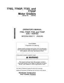 John Deere 770G, 770GP, 772G, 772GP grader pdf operator's manual  - John Deere manuals - JD-OMT251544