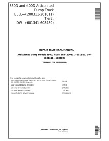 John Deere 350D, 400D camion articulé manuel technique de réparation pdf - John Deere manuels - JD-TM1941