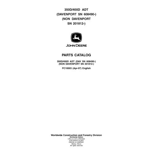 John Deere 350D, 400D caminhão articulado pdf catálogo de peças - John Deere manuais - JD-PC10003