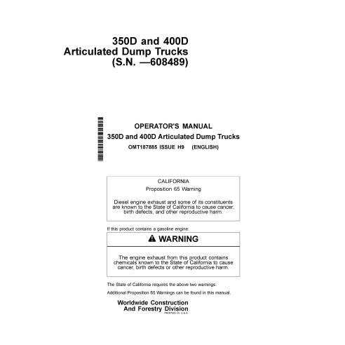 JD-OMT187885 John Deere 350D, 400D articulated truck operator's manual (OMT187885)