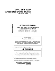 Manuel d'utilisation du camion articulé John Deere 350D, 400D pdf - John Deere manuels - JD-OMT224118