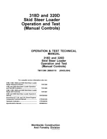 TM11398 John Deere 318D, minicarregadeira 320D pdf operação e teste manual técnico
