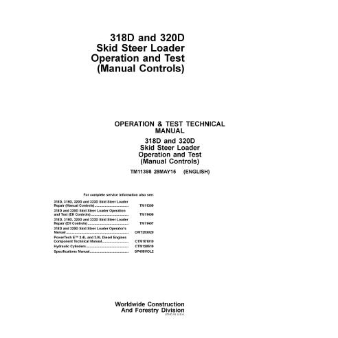 John Deere 318D, minicarregadeira 320D pdf operação e teste manual técnico - John Deere manuais - JD-TM11398