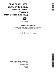 JD-OMAL112048 Manual do operador do trator John Deere 6200, 6200L, 6300, 6300L, 6400, 6400L, 6500, 6500l (OMAL112048)