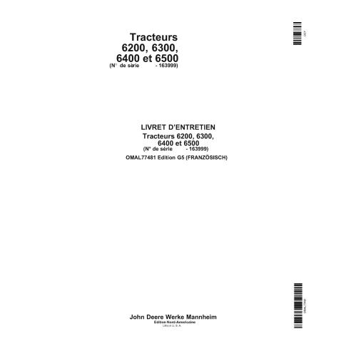 John Deere 6200, 6300, 6400, 6500 trator pdf manual do operador FR - John Deere manuais - JD-OMAL77481-FR