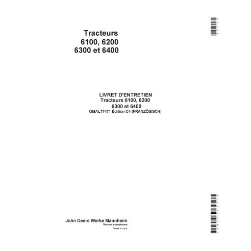 John Deere 6100, 6200, 6300, 6400 trator pdf manual do operador FR - John Deere manuais - JD-OMAL77471-FR