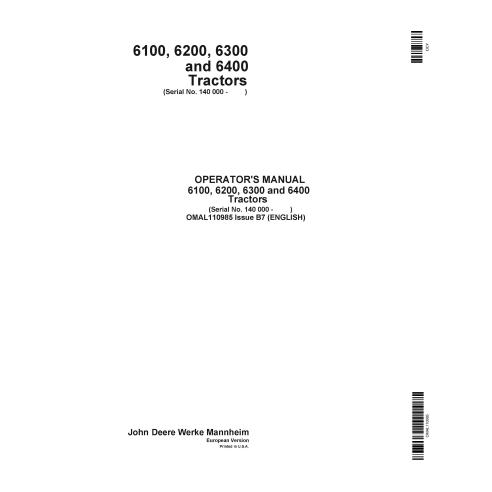 John Deere 6100, 6200, 6300, 6400 trator pdf manual do operador - John Deere manuais - JD-OMAL110985