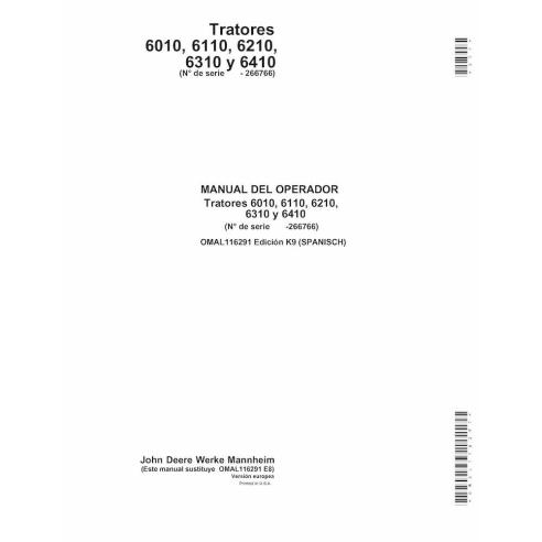 JD-OMAL116291-ES Manual del operador del tractor John Deere 6010, 6110, 6210, 6310, 6410 ES (OMAL116291)